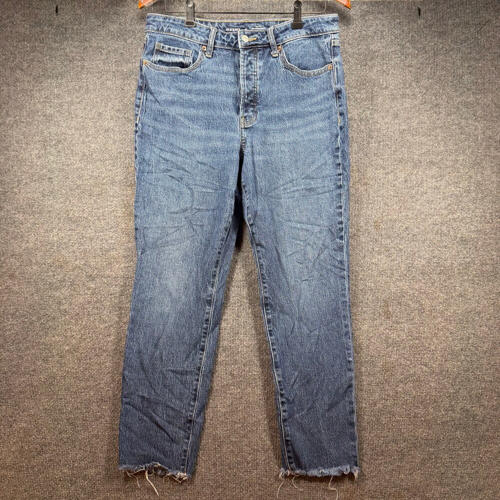 Old Navy High Rise OG Straight Cut Jeans Women's 12 Button Fly Denim Raw Hem